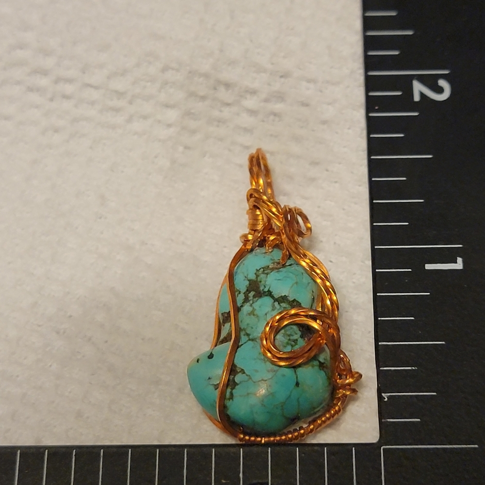 Handmade copper wrapped turquoise pendant